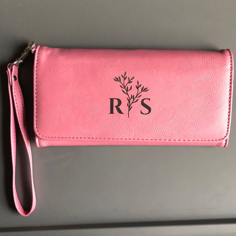 Custom initial R S pink leather wallet